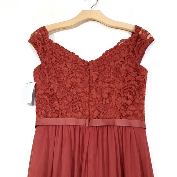 NWT David's Bridal Off-the-Shoulder Lace and Mesh Bridesmaid Dress in Cinnamon 4 - Picture 8 of 12